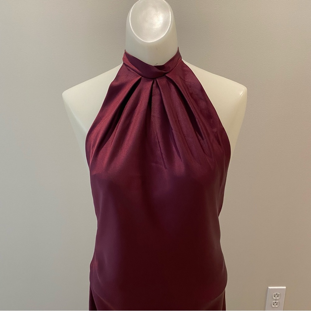 Zara NWT Elegant Halter Satin Maxi Dress in Rich burgundy size M - Picture 3 of 10